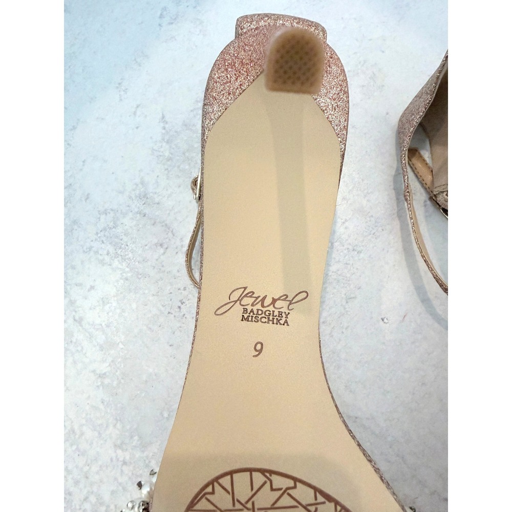 Jewel Badgley Mischka Lassie Rose Gold Glitter Pearl Stiletto Heels Size 9 - Picture 6 of 16